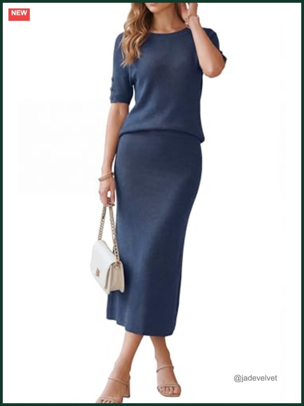 Wool Blend Two Piece Skirt Set with Short Sleeve Knit Top